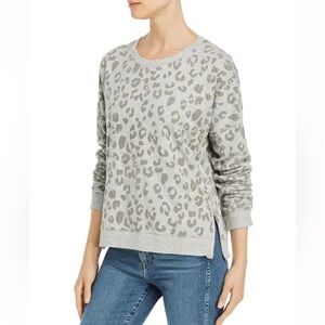 RAILS Marlo Flocked Grey Leopard Sweatshirt Side Zipper
